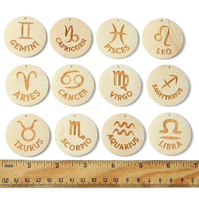 12Pcs 12 Styles Wood Pendants WOOD-FS0001-25-1