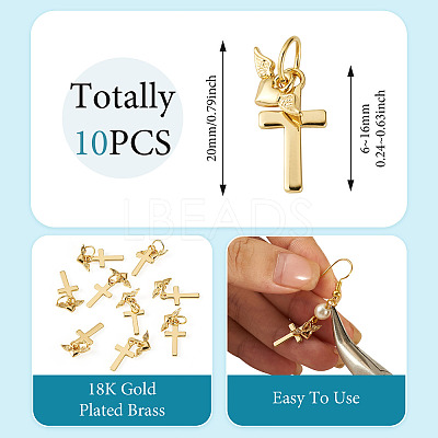 10Pcs Cross Brass Pendants PALLOY-TAC0274-1