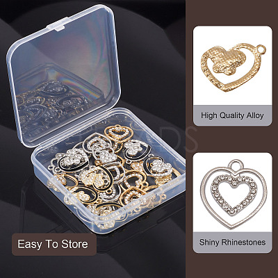 24Pcs 3 Styles 2 Colors Alloy with Crystal Rhinestone Pendants ALRI-TA0001-23-1