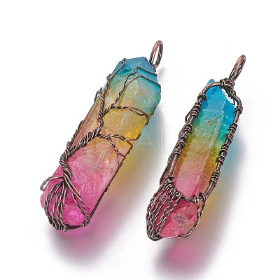 Electroplate Natural Quartz Crystal Big Wire Wrapped Pointed Pendants G-L520-B03-R-1
