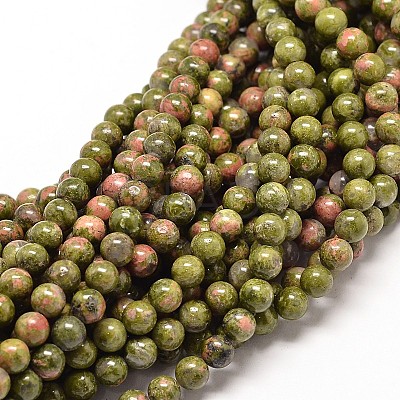 Natural Unakite Round Bead Strands G-P072-30-10mm-1