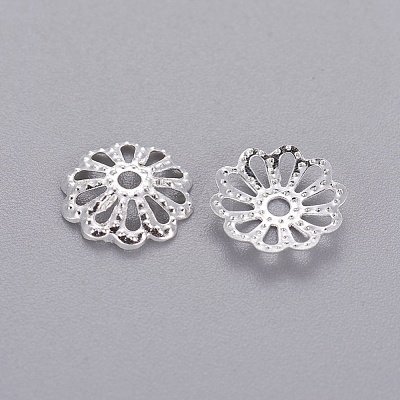 Silver Color Plated Filigree Flower Iron Fancy Bead Caps X-IFIN-E191Y-S-1