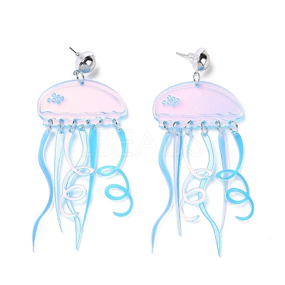 Acrylic Jellyfish Dangle Stud Earrings EJEW-H089-01P-1