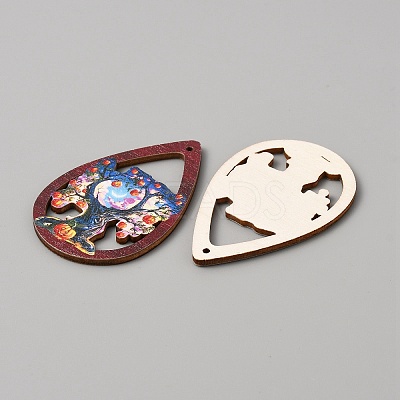 Halloween Theme Single Face Printed Aspen Wood Big Pendants WOOD-TAC0018-09B-1