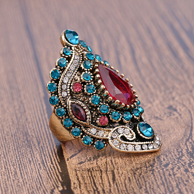 Retro Alloy and Rhinestone Finger Rings FS-WG56BBF-04-1