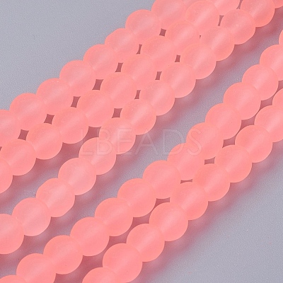 Baking Paint Light Salmon Frosted Round Transparent Glass Bead Strands X-GLAA-S031-6mm-28-1