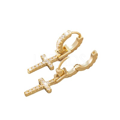 Brass Micro Pave Cubic Zirconia Hoop Dangle Earrings WGB4EB7-01-1