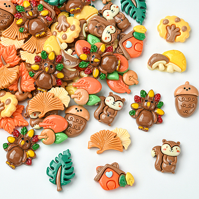 60Pcs 10 Styles Autumn Theme Resin Cabochons RESI-SC0006-37-1