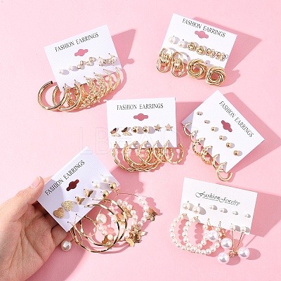 6Sets 6 Styles Alloy & Rhinestone Earring Sets for Women EJEW-FS0001-26-1
