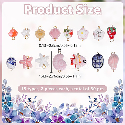 30Pcs 15 Style Handmade Porcelain Connector Charms PALLOY-DR00012-1