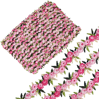 15 Yards Flower Polyester Embroidery Lace Ribbon OCOR-WH0070-77A-1