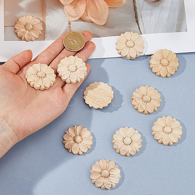 12Pcs Wood Timber Carved Onlay Applique AJEW-FH0007-93A-1