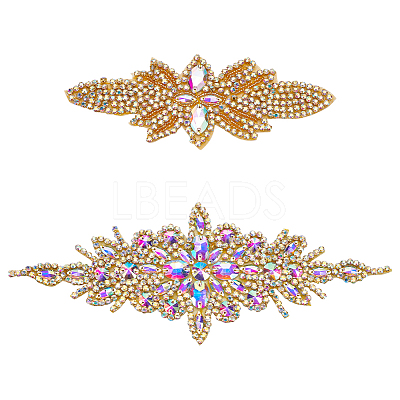 2Pcs 2 Style Flower Pattern Hotfix Rhinestone DIY-WR0003-50-1