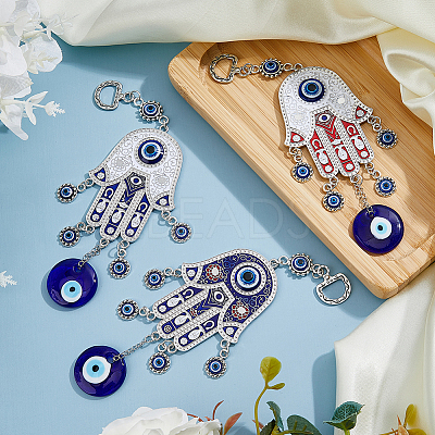 3Pcs 3 Cololrs Bohemian Tribal Metal Pendant with Devil's Eye Design Hand Keychain KEYC-DC0021-28-1