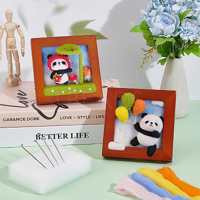 2 Sets 2 Style Panda Photo Frame Needle Felting Kit for Beginners DIY-OC0012-05-1