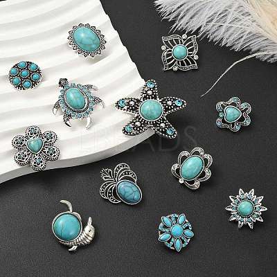 12Pcs 12 Styles Alloy Rhinestone & Resin Imitation Turquoise Snap Buttons BUTT-CJ0001-04-1