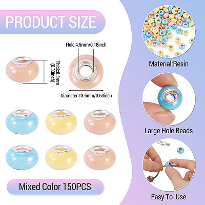 150Pcs Opaque Resin European Beads RESI-TA0004-61B-1