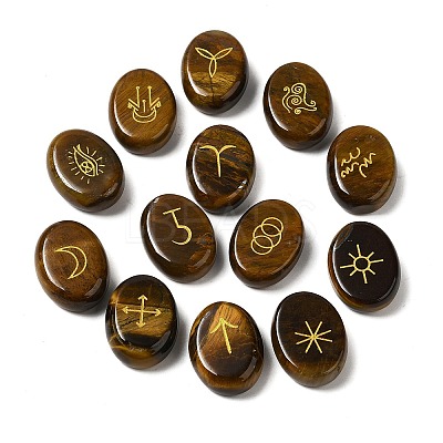 13Pcs Natural Tiger Eye Rune Stone G-C095-02E-1