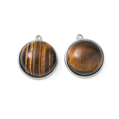 304 Stainless Steel & Natural Tiger Eye Pendants SA-CBA11D7-03P-1