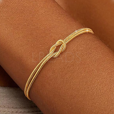 304 Stainless Steel 2-Strand Handmade Knot Snake Chain Bracelets for Couples BU0455-3-1