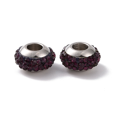 Rondelle 304 Stainless Steel Polymer Clay Rhinestone European Beads GPDL-P003-14-1