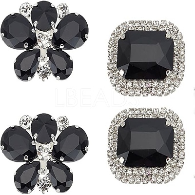 2 Pairs 2 Style Butterfly & Rectangle Glass Rhinestone Shoe Decoration AJEW-AR0001-82-1