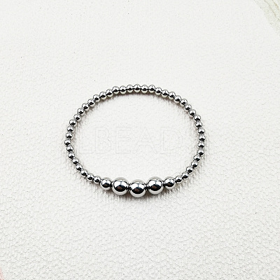 304 Stainless Steel Round Beaded Stretch Bracelets for Women Men KU2841-4-1