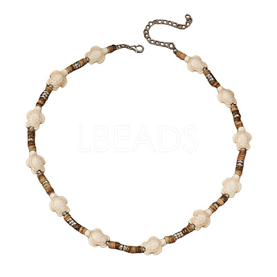 Sea Turtle Dyed Synthetic Turquoise & Coconut Heishi Beaded Necklaces for Men FS-WG4C8C3-02-1