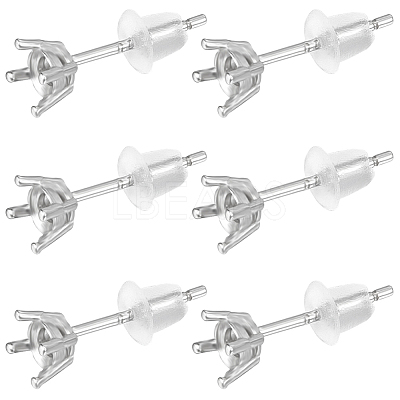 Anti-Tarnish 3 Pairs Rhodium Plated 925 Sterling Silver Stud Earrings Finding STER-BBC0005-67B-1