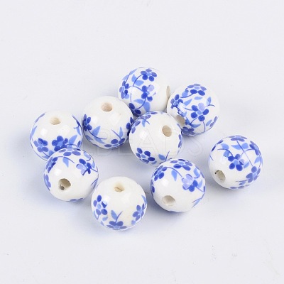 Floral Printed Porcelain Beads X-CF189Y-1