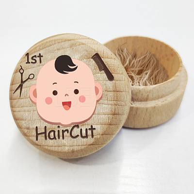 Round Beech Wooden 3D Engraved My First Curl/Tooth Box CON-WH0120-007-1