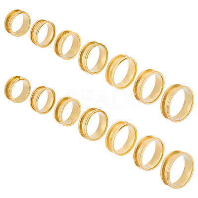 14pcs 7 size Unisex Stainless Steel Grooved Finger Ring Sets RJEW-UN0002-65G-1