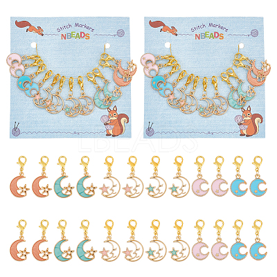Moon with Star Pendant Stitch Markers HJEW-AB00337-1