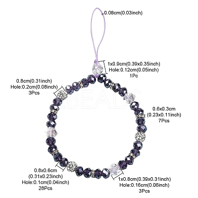 Rondelle Glass & Polymer Clay Rhinestone Beads Phone Hand Strap Chains HJEW-YW0001-05A-1