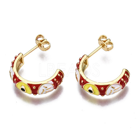 Brass Enamel Half Hoop Earrings EJEW-T014-49G-02-NF-1