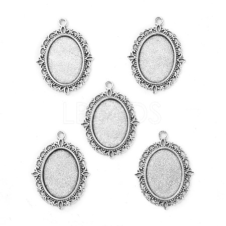 Tibetan Style Antique Silver Alloy Flat Oval Pendant Cabochon Settings TIBEP-M022-19AS-1