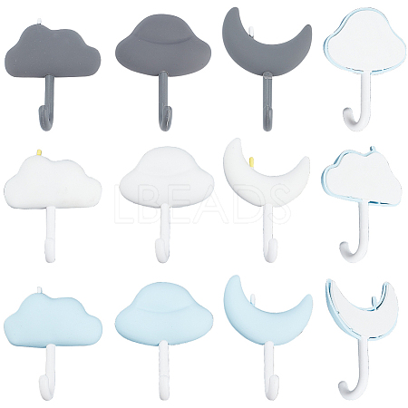 Gorgecraft 3 Sets 3 Colors Sky Theme Cloud & Moon Shape Traceless Adhesive Wall Hooks AJEW-GF0006-94-1