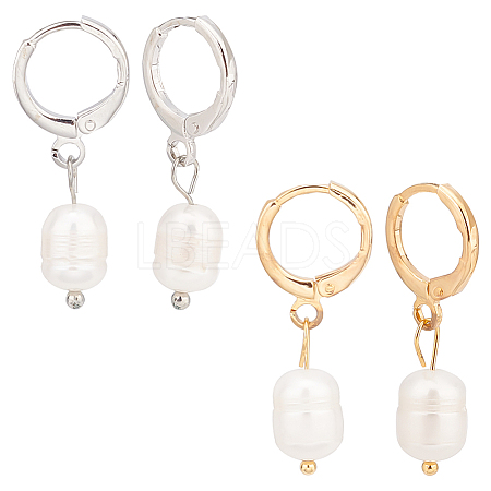 2 Pairs 2 Colors Plastic Imitaion Pearl Beaded Dangle Leverback Earrings EJEW-FI0001-03-1