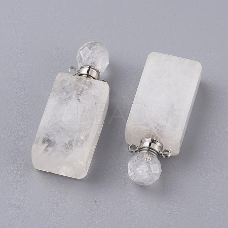 Faceted Natural Quartz Crystal Openable Perfume Bottle Pendants G-P435-C-01P-1