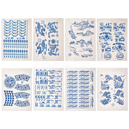 BENECREAT 8 Sheets 8 Style Paper Ceramic Decals DIY-BC0006-35-1