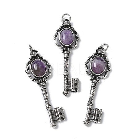 Key Brass Natural Amethyst Big Pendants KK-D361-01AS-16-1