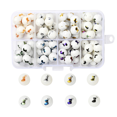 80Pcs 8 Colors Christmas Opaque Glass Beads EGLA-YW0001-05-1