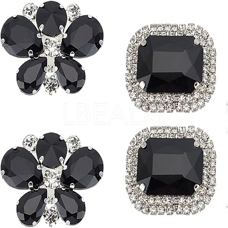 2 Pairs 2 Style Butterfly & Rectangle Glass Rhinestone Shoe Decoration AJEW-AR0001-82-1