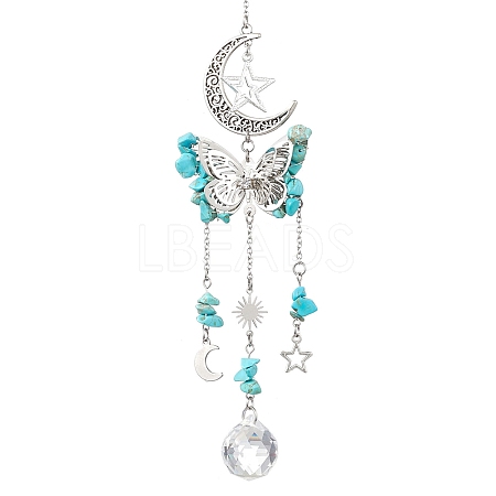 Alloy Hollow Moon Butterfly Hanging Ornaments HJEW-TA00173-02-1