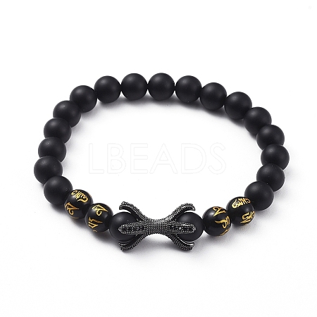 Natural Black Agate(Dyed & Heated) Beads Stretch Bracelets BJEW-JB04801-01-1