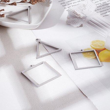 4Pcs 2 Styles Ion Plating(IP) 304 Stainless Steel Open Back Bezel Pendants STAS-LP0005-38-1