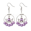 Glass Pearl Beaded Big Ring with Alloy Butterfly Dangle Earrings EJEW-JE05048-4