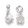 Brass Micro Pave Clear Cubic Zirconia European Dangle Charms ZIRC-G153-14P-2