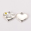 Wedding Theme Antique Silver Tone Tibetan Style Alloy Heart with Mother of the Bride Rhinestone Charms X-TIBEP-N005-18E-1