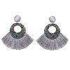 Bohemian Style Acrylic & Polyester Fan Tassel Stud Earrings FS-WGB5BEF-04-1
